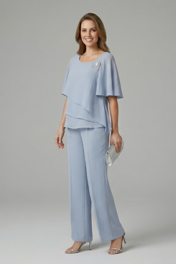Pia | Women's Layered Top and Straight Leg Trouser Set