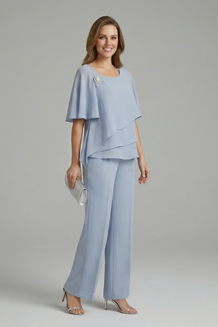 Pia | Women's Layered Top and Straight Leg Trouser Set