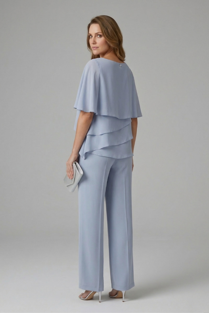 Pia | Women's Layered Top and Straight Leg Trouser Set