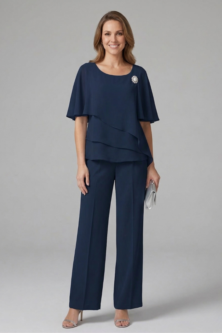 Pia | Women's Layered Top and Straight Leg Trouser Set