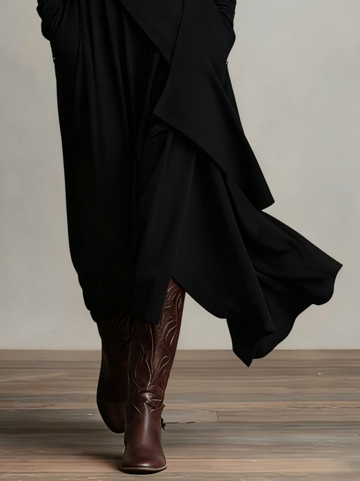Purple High-neck Asymmetrical Pleated Maxi Dress