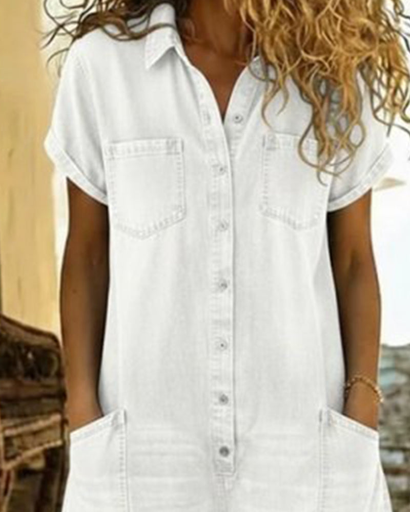 Short Sleeve Denim Jumpsuit