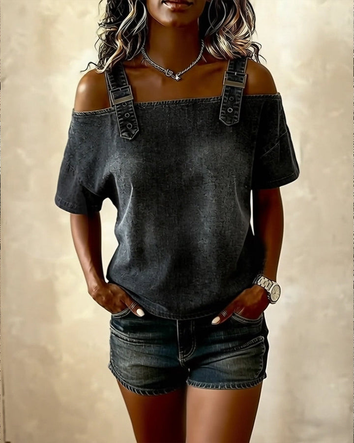 Off-Shoulder Denim Blouse