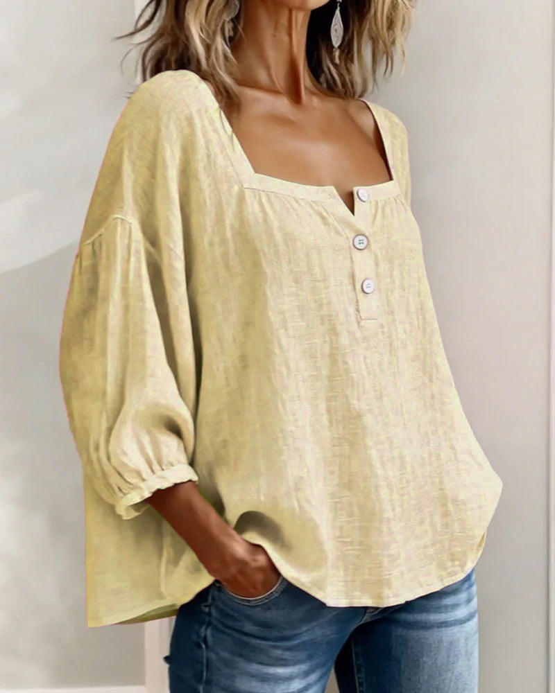 Simple Shirt with Square Collar and Long Sleeves