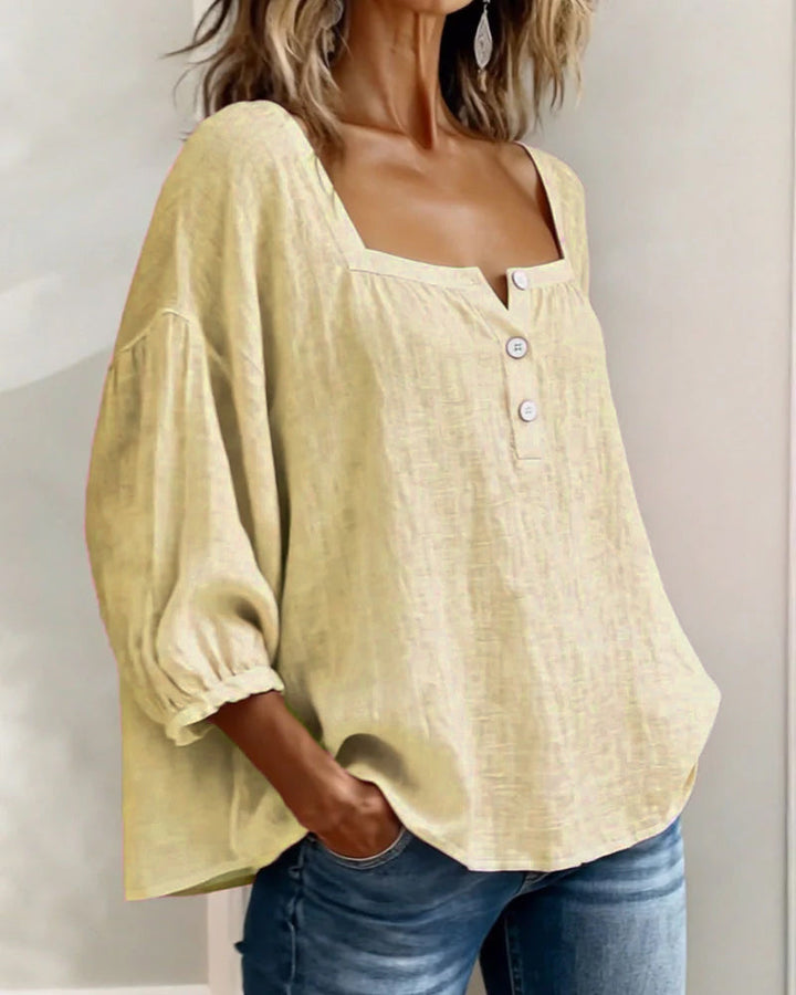 Simple Shirt with Square Collar and Long Sleeves