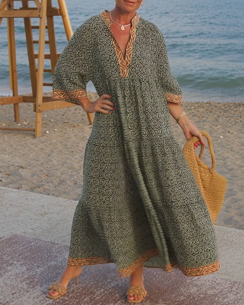 Dress V-Neck Short Sleeve Print Holiday