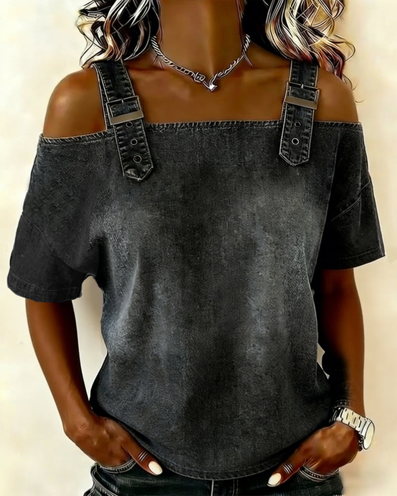 Off-Shoulder Denim Blouse