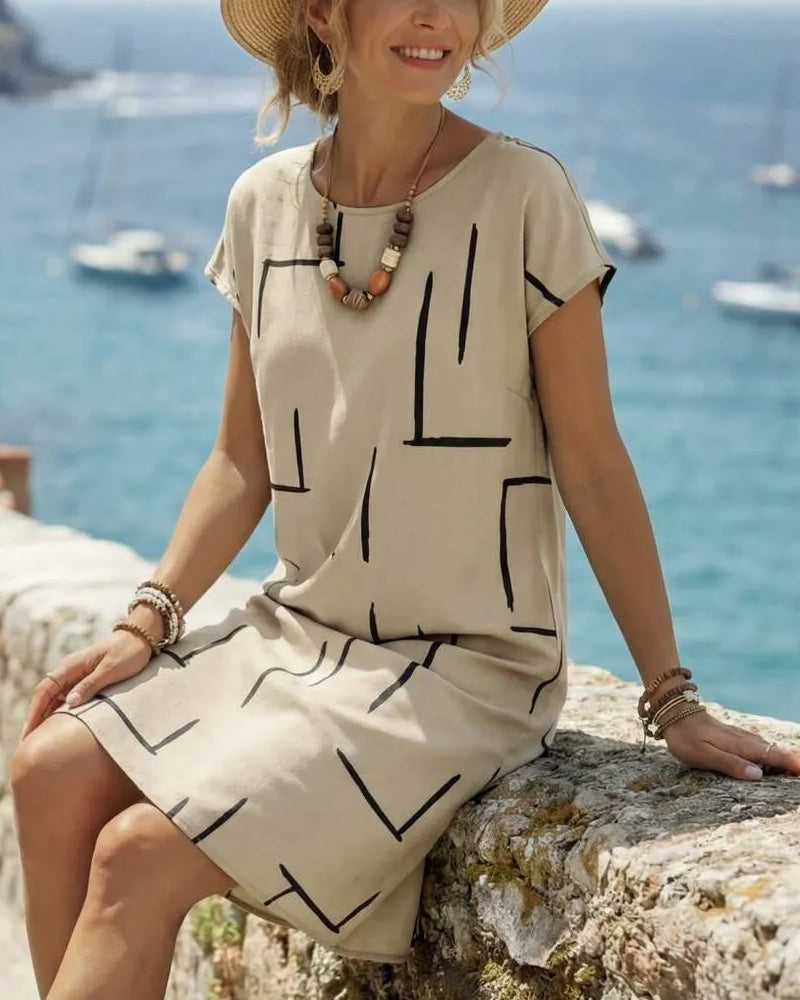 Casual Summer Dress for Women with Round Neck Print