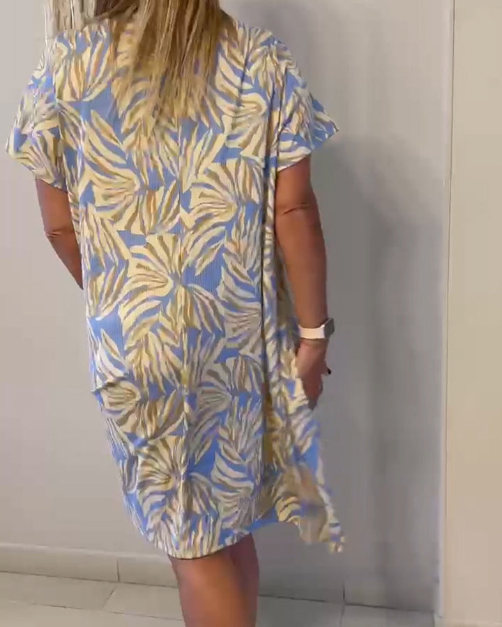 Dress Short Sleeve Abstract Print Loose