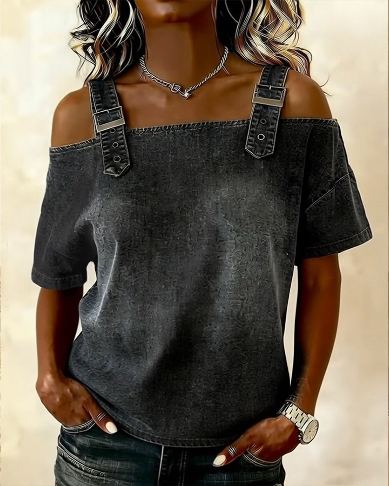 Off-Shoulder Denim Blouse