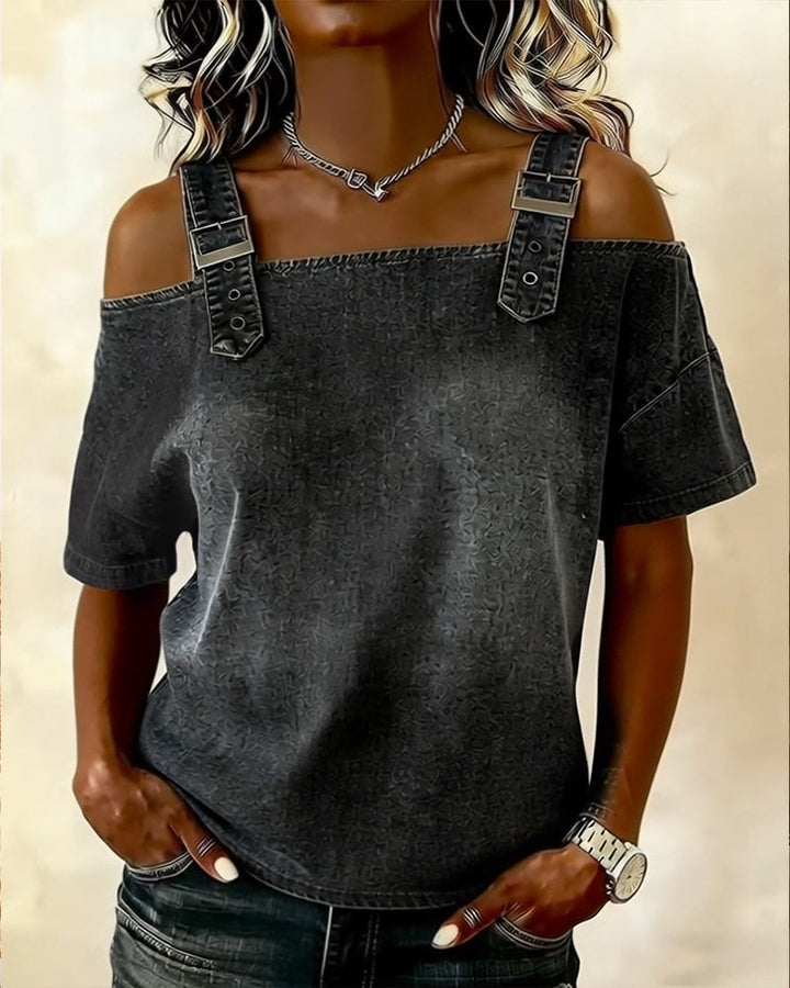 Off-Shoulder Denim Blouse