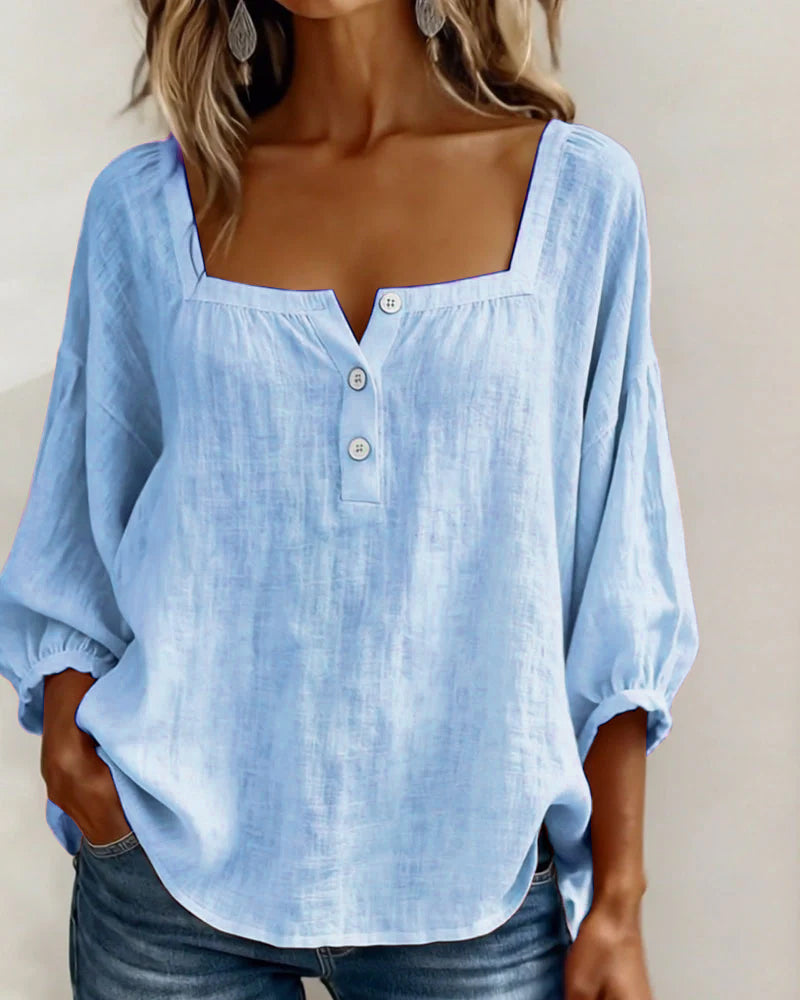Blouse Square Neck Long Sleeve