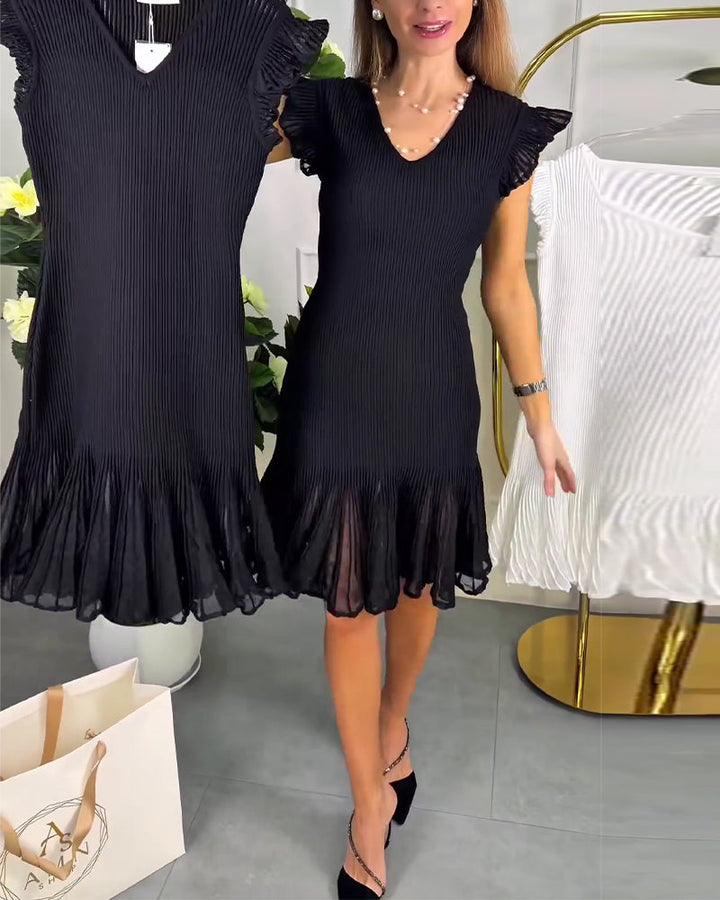 Ruffled Lace V-Neck Short Sleeve Dress