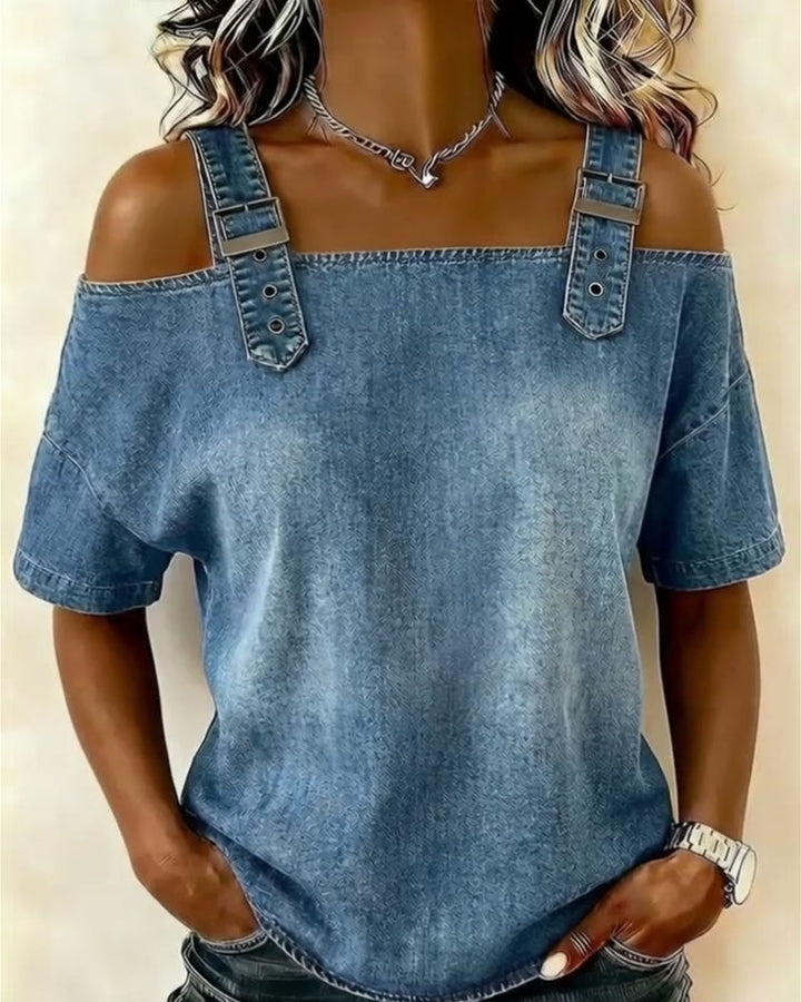 Off-Shoulder Denim Blouse
