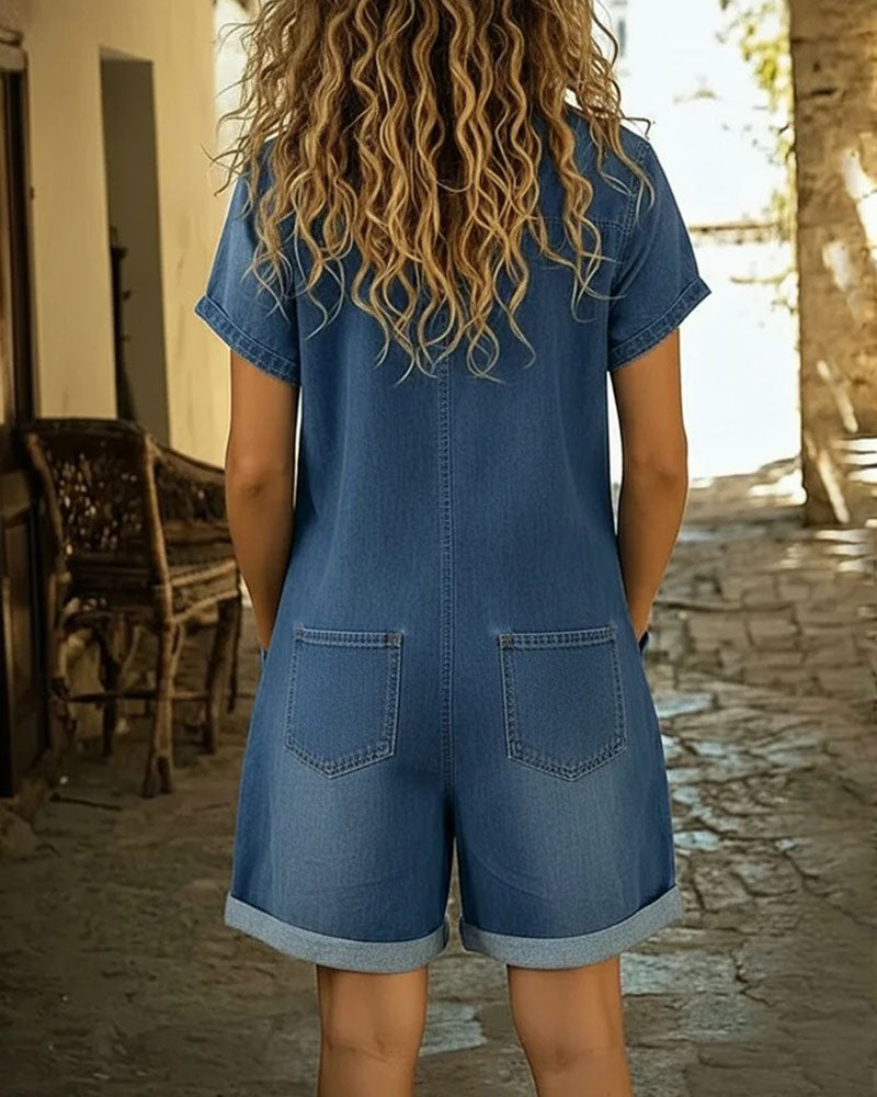 Short Sleeve Denim Jumpsuit