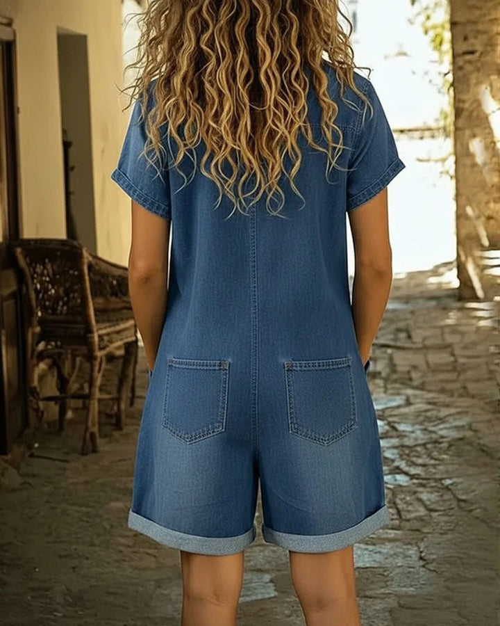 Short Sleeve Denim Jumpsuit