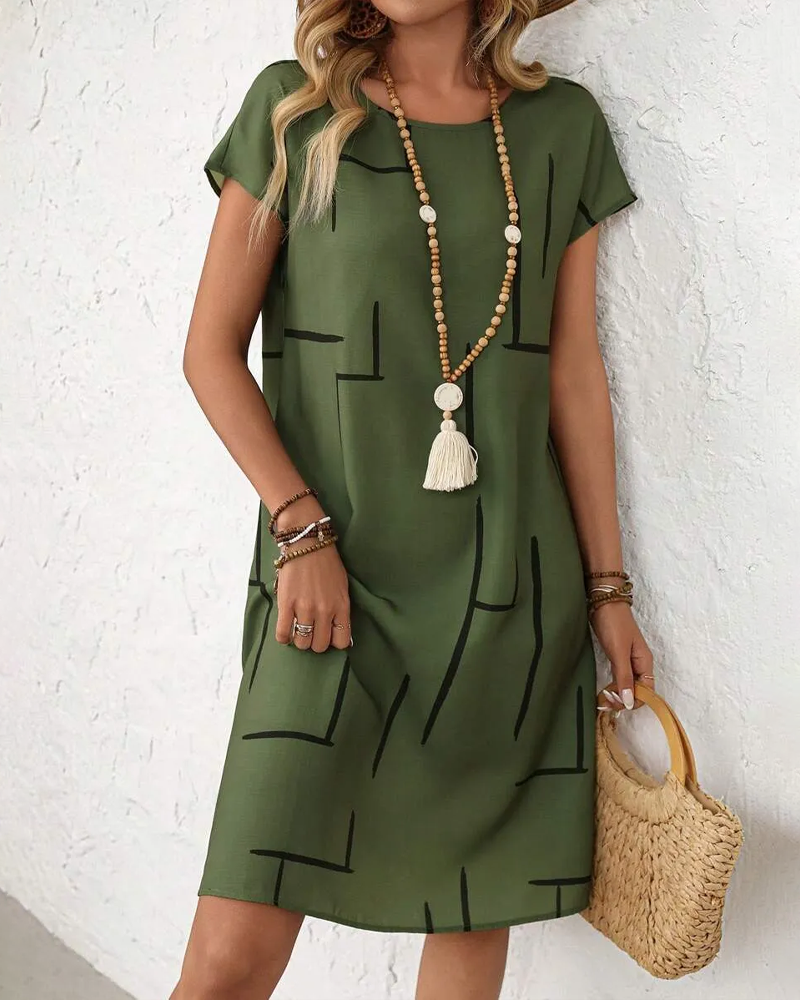 Casual Summer Dress for Women with Round Neck Print