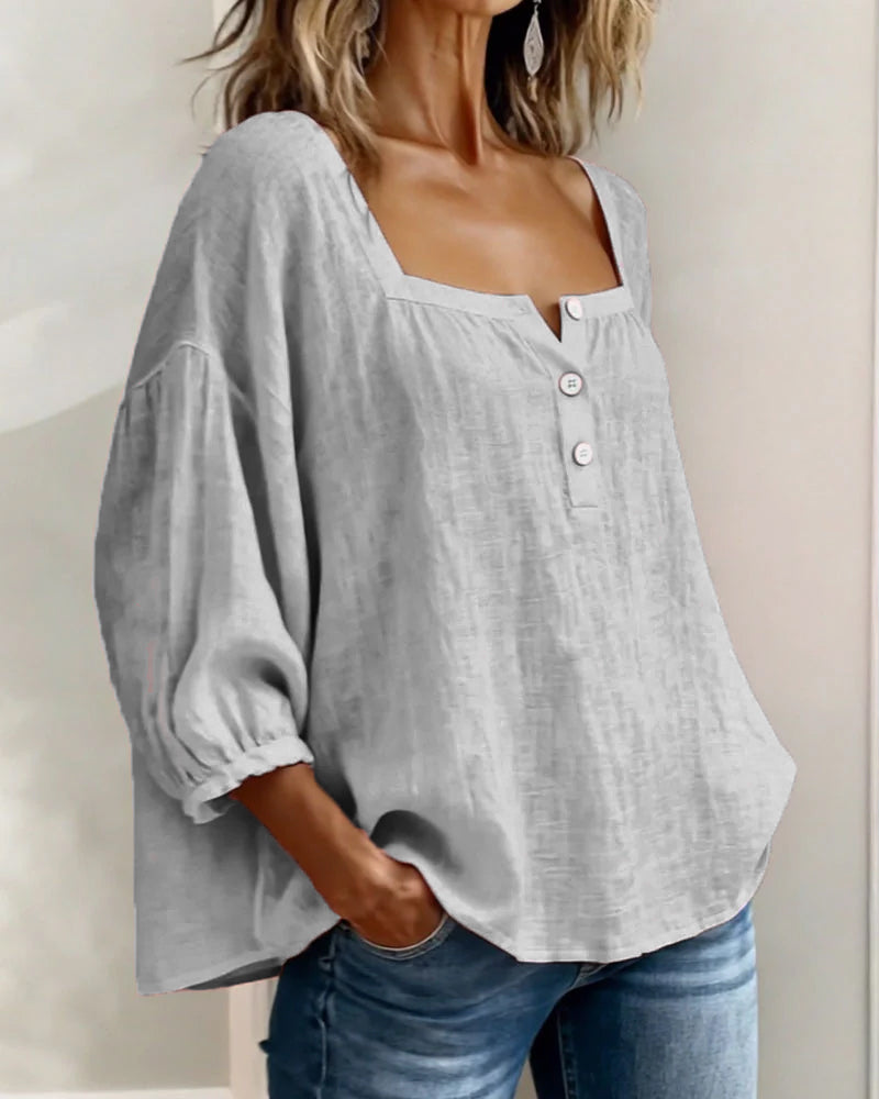 Simple Shirt with Square Collar and Long Sleeves
