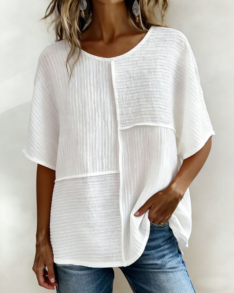 Textured Vertical Patchwork Loose Top