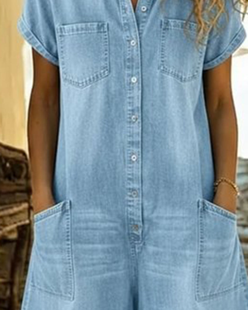 Short Sleeve Denim Jumpsuit