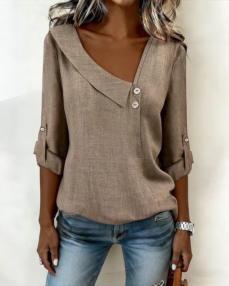 Solid Color Top with Irregular Neckline