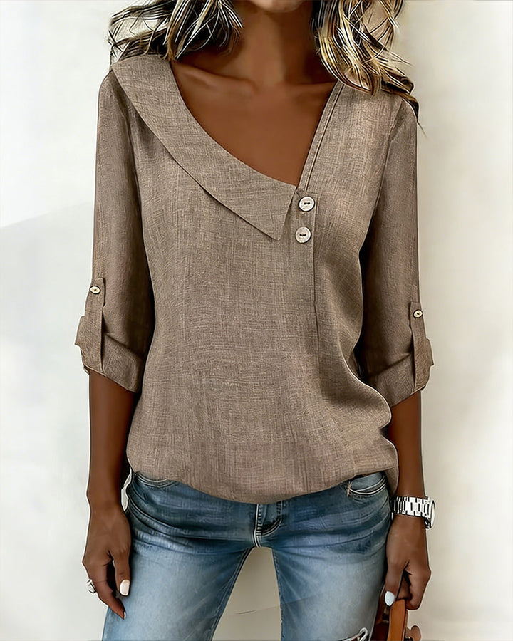 Solid Color Top with Irregular Neckline