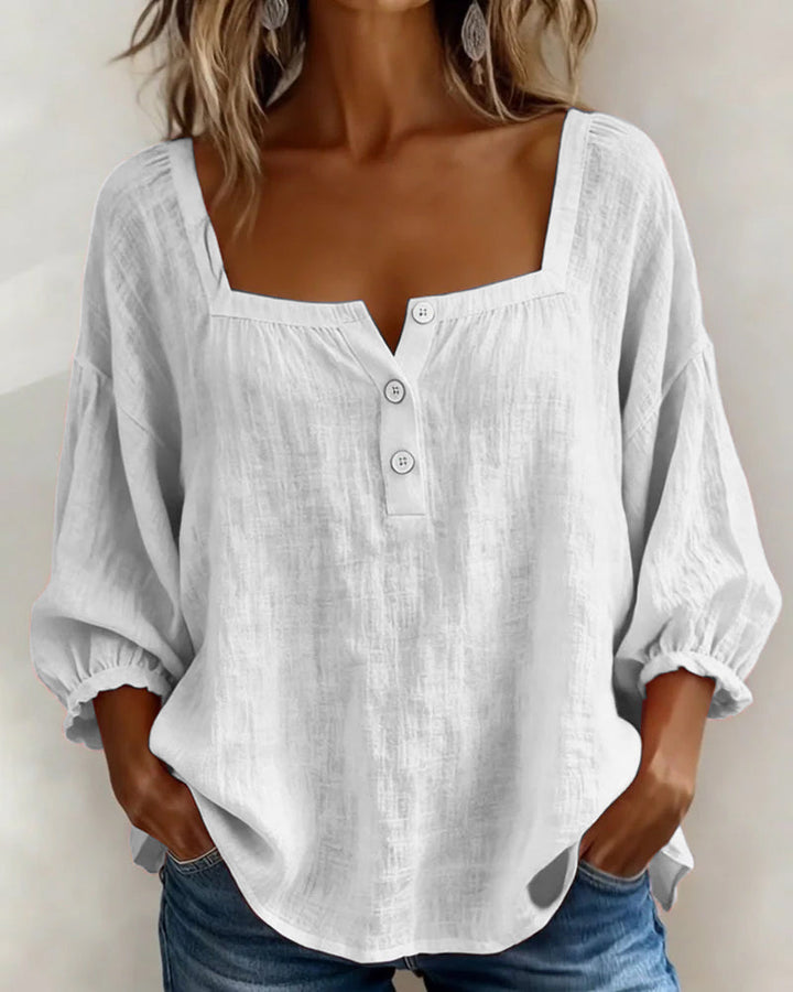 Simple Shirt with Square Collar and Long Sleeves