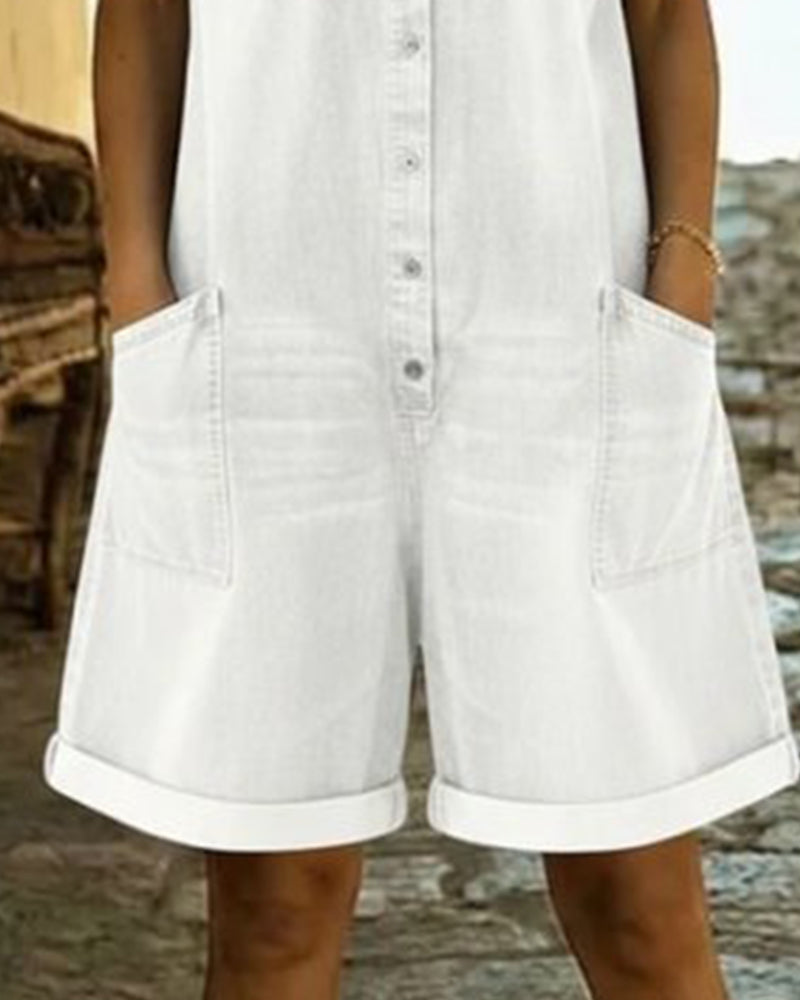 Short Sleeve Denim Jumpsuit