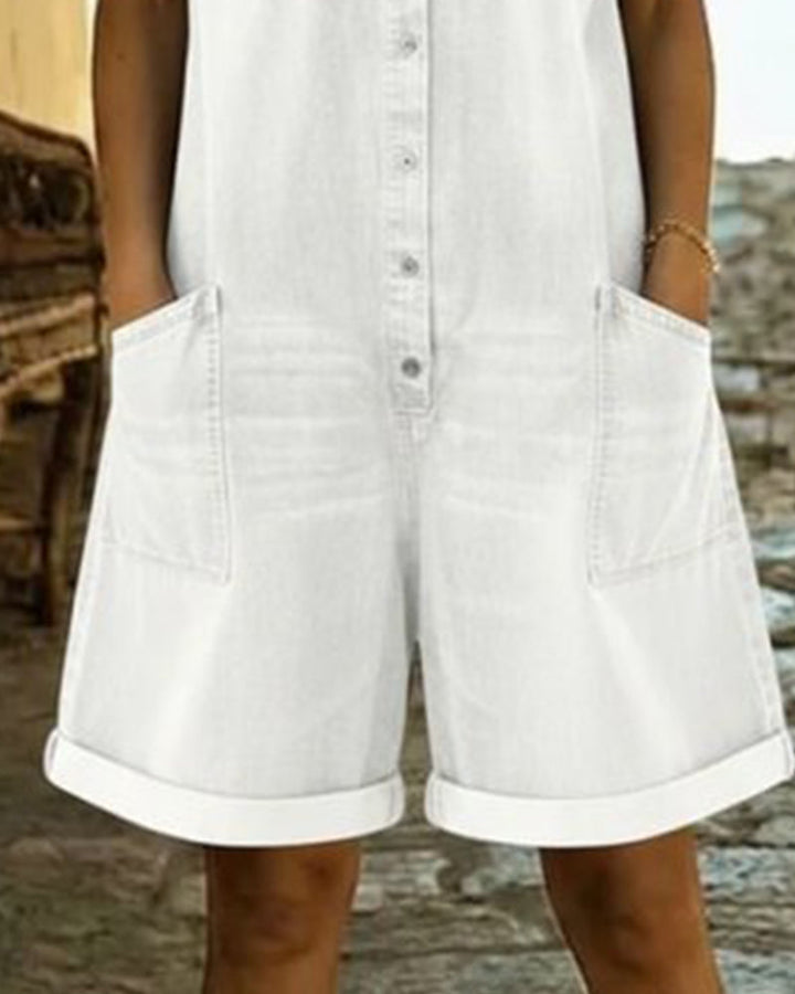 Short Sleeve Denim Jumpsuit