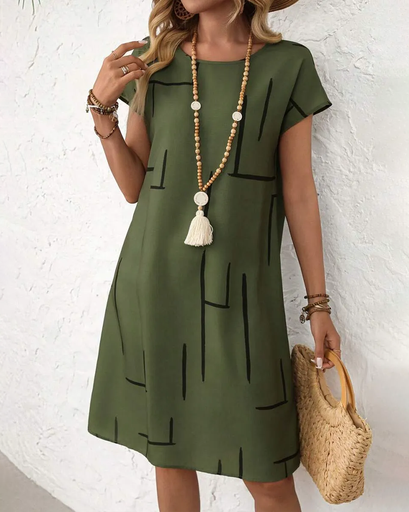 Casual Summer Dress for Women with Round Neck Print