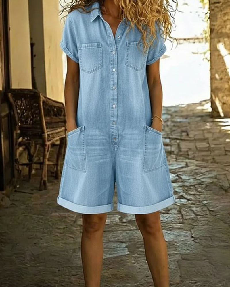 Short Sleeve Denim Jumpsuit