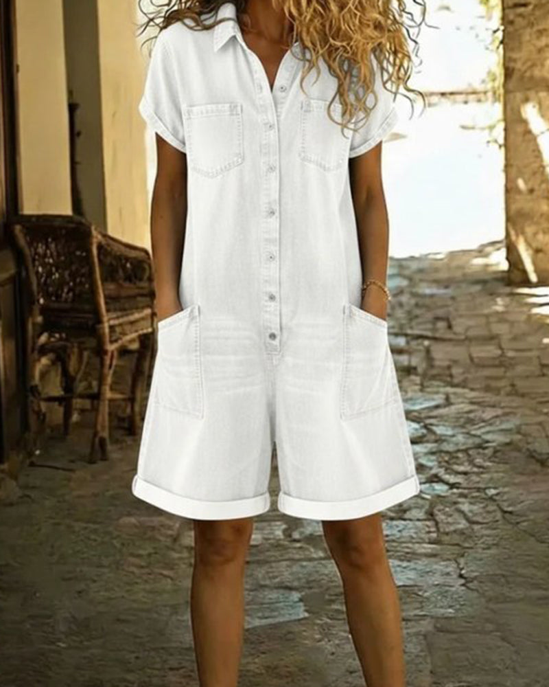 Short Sleeve Denim Jumpsuit