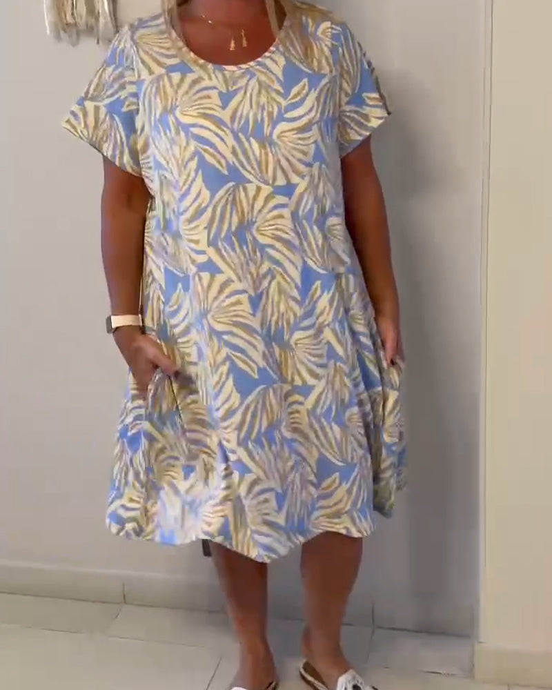 Dress Short Sleeve Abstract Print Loose
