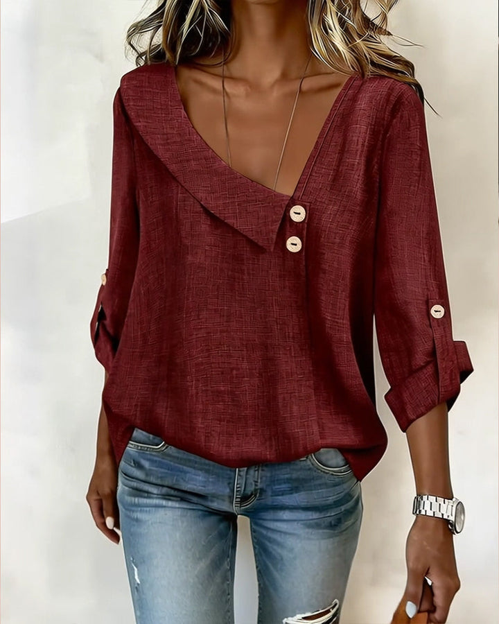 Solid Color Top with Irregular Neckline