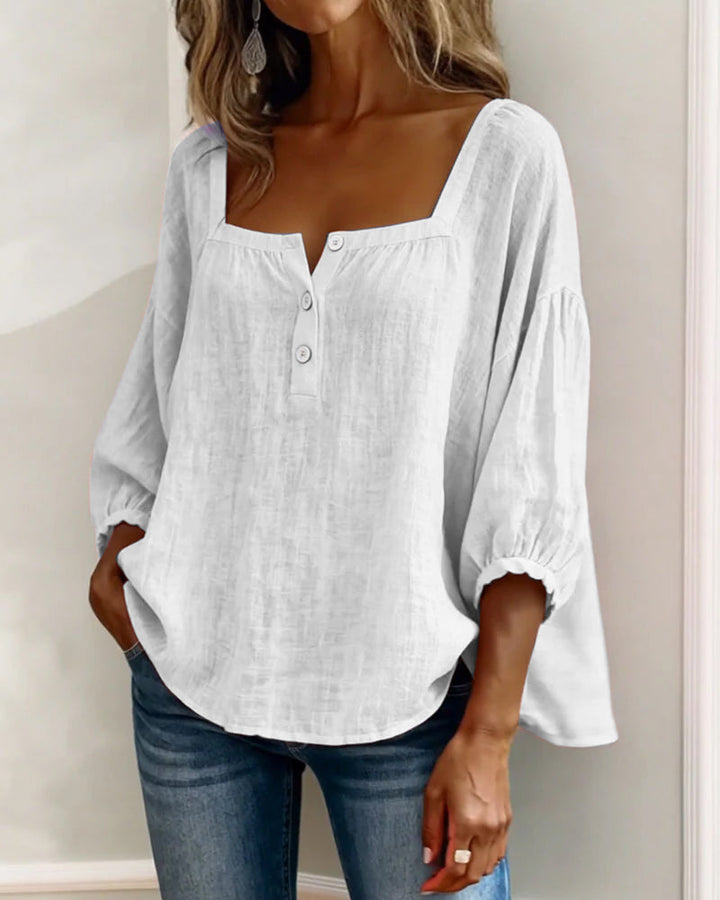 Simple Shirt with Square Collar and Long Sleeves
