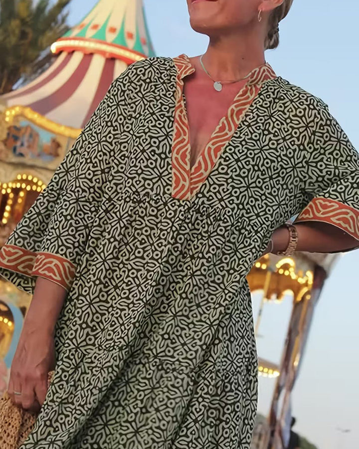 Dress V-Neck Short Sleeve Print Holiday