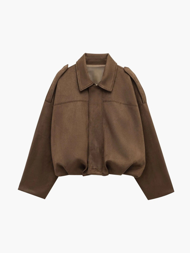 Mabel | Women's Collared Faux Suede Bomber Jacket