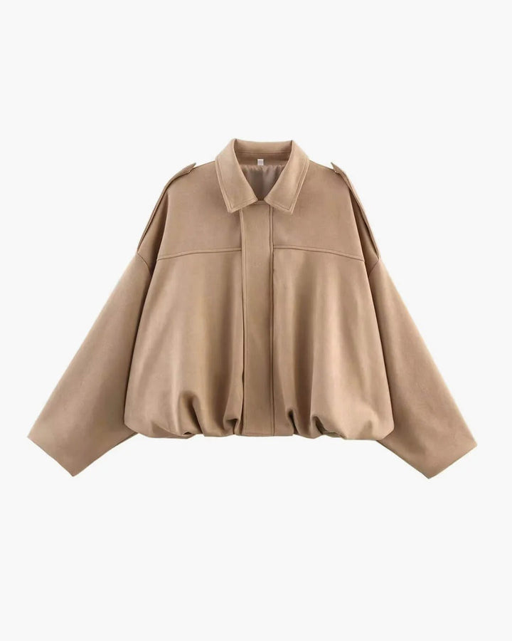 Mabel | Women's Collared Faux Suede Bomber Jacket