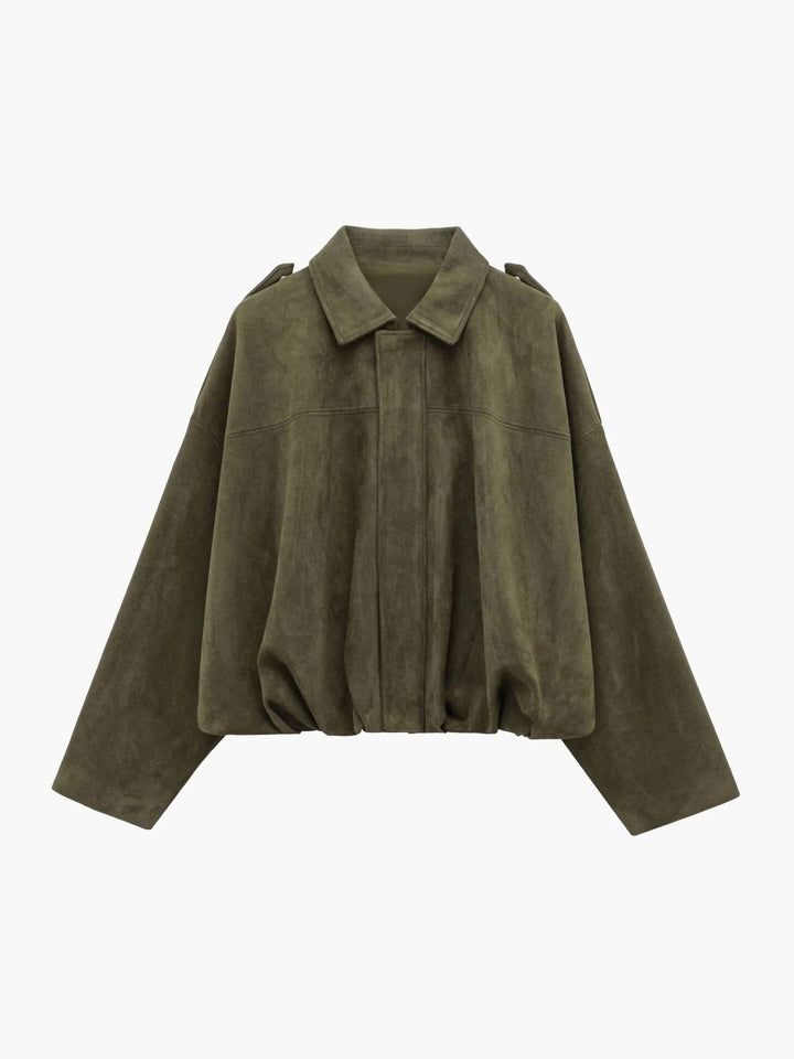 Mabel | Women's Collared Faux Suede Bomber Jacket