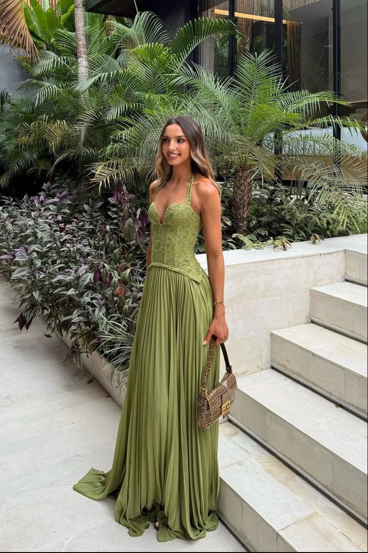 Vivette | Women's Pleated Corset Formal Maxi Dress