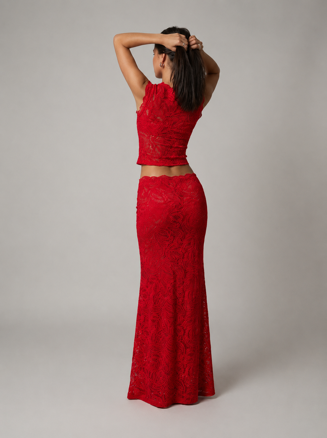 Floral Lace Crop Top and Maxi Skirt Sleeveless Two-Piece Set