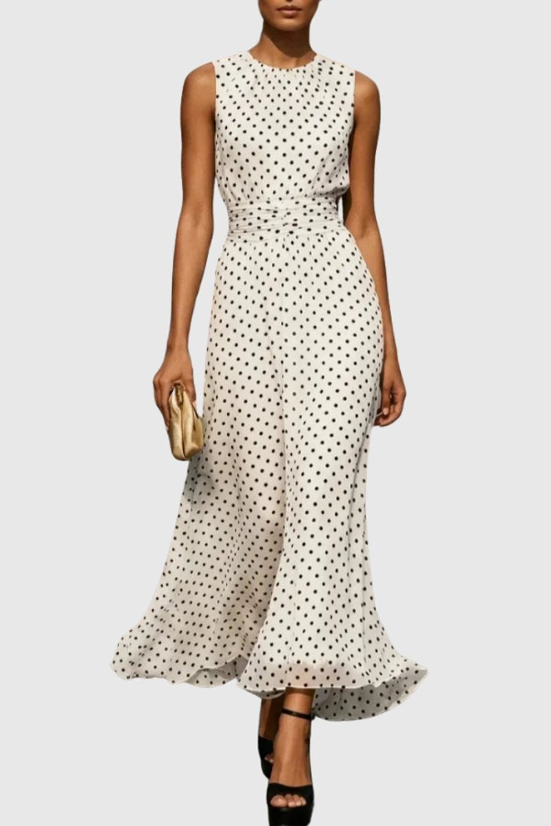 Aria | Women's Polka Dot Sleeveless Ruffle Hem Maxi Dress