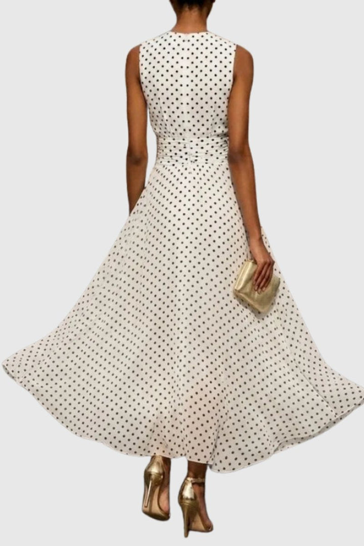 Aria | Women's Polka Dot Sleeveless Ruffle Hem Maxi Dress
