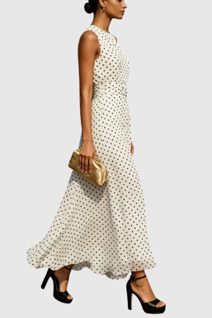Aria | Women's Polka Dot Sleeveless Ruffle Hem Maxi Dress
