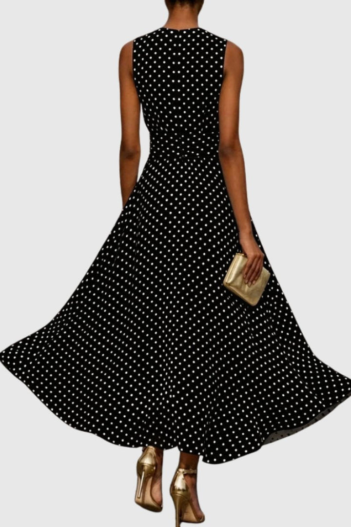 Aria | Women's Polka Dot Sleeveless Ruffle Hem Maxi Dress