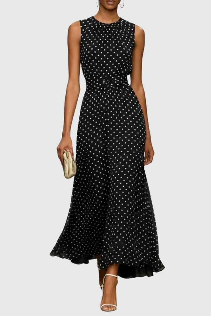 Aria | Women's Polka Dot Sleeveless Ruffle Hem Maxi Dress